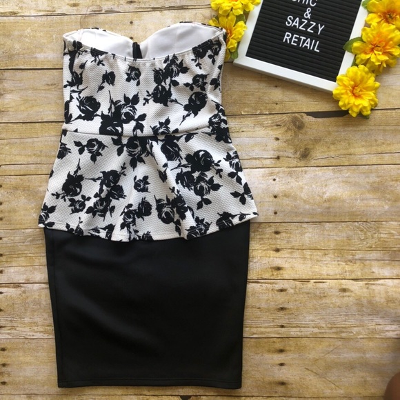 Peplum Floral Print Tube Top Mini Dress - Picture 4 of 4